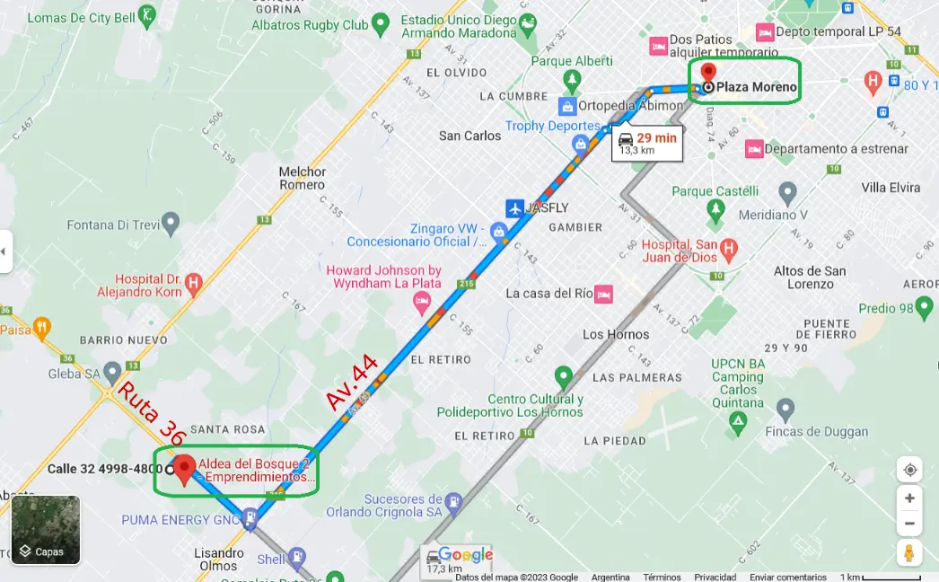 Plano-Distancia a La Plata